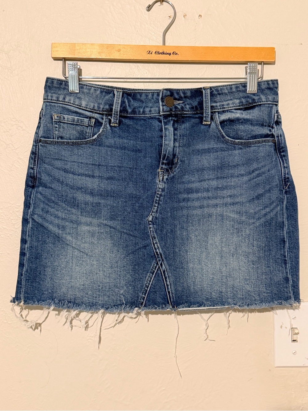Classic Blue Denim Mini Skirt - Casual Raw Hem
